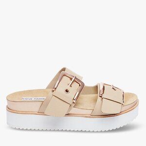 Steve Madden Sandal Slides Tan Sand Cream Size 7 Medium Width Buckle Platform